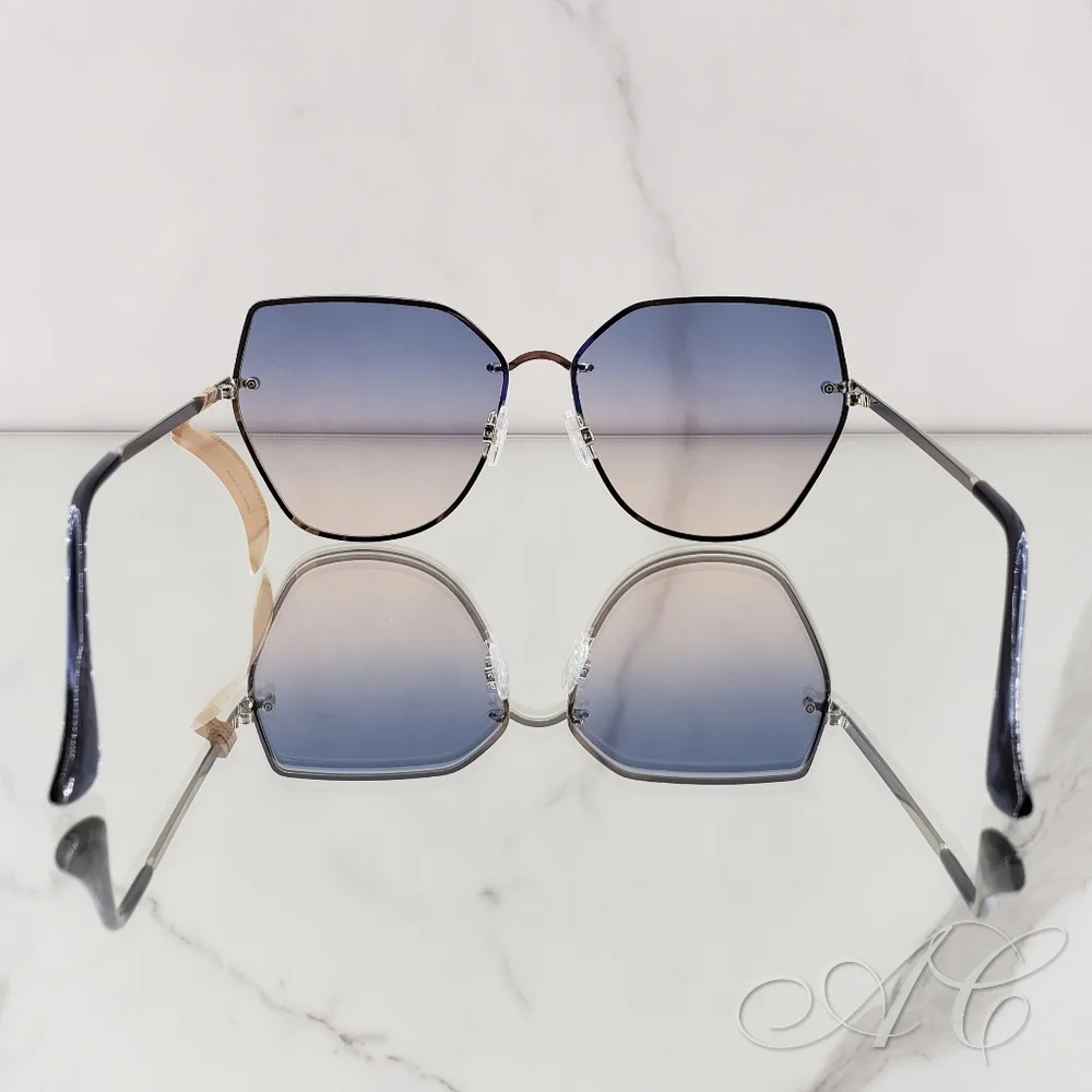 Frye & Co Sunglasses 50mm Gold Blue Ombre Geometric Frame Vacation Outdoor Boho